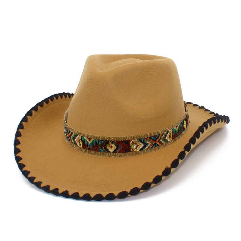Niche Design Hemming Top Hat Can Be Worn In All Seasons Tibetan Ethnic Style Dancing Jazz Hat Men's and Women's Vacation Cowboy Hat