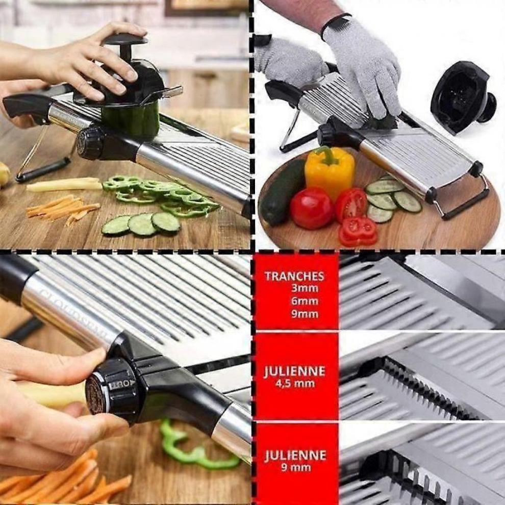 Adjustable Stainless Steel Mandolin Slicer with Foldable Non-Slip Base