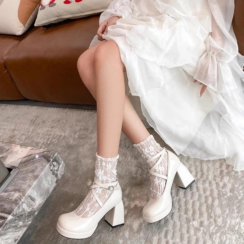 Fashion 2024 High Quality Women's Shoes Spring and Autumn Fashion Solid Color Round Toe One-line Buckle Women's Super High Heels