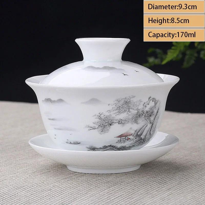 Jingdezhen Ceramic Gaiwan Teacup Handmade Tea Tureen Boutique Tea Bowl Chinese Porcelain Teaware Accessories Drinkware