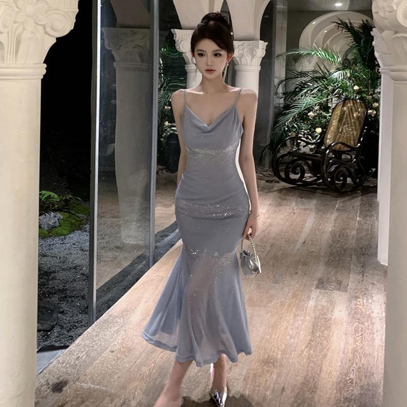 Rochie de temperament pentru femei, socialită, cu guler leagăn, cu diamante fierbinți, slim, tip sirenă