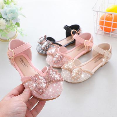 Girls Princess Sandals Summer Baby Pearl Rhinestones Bow Baotou Shoes Fashion Nonslip Flats Children'S Shoes For Wedding