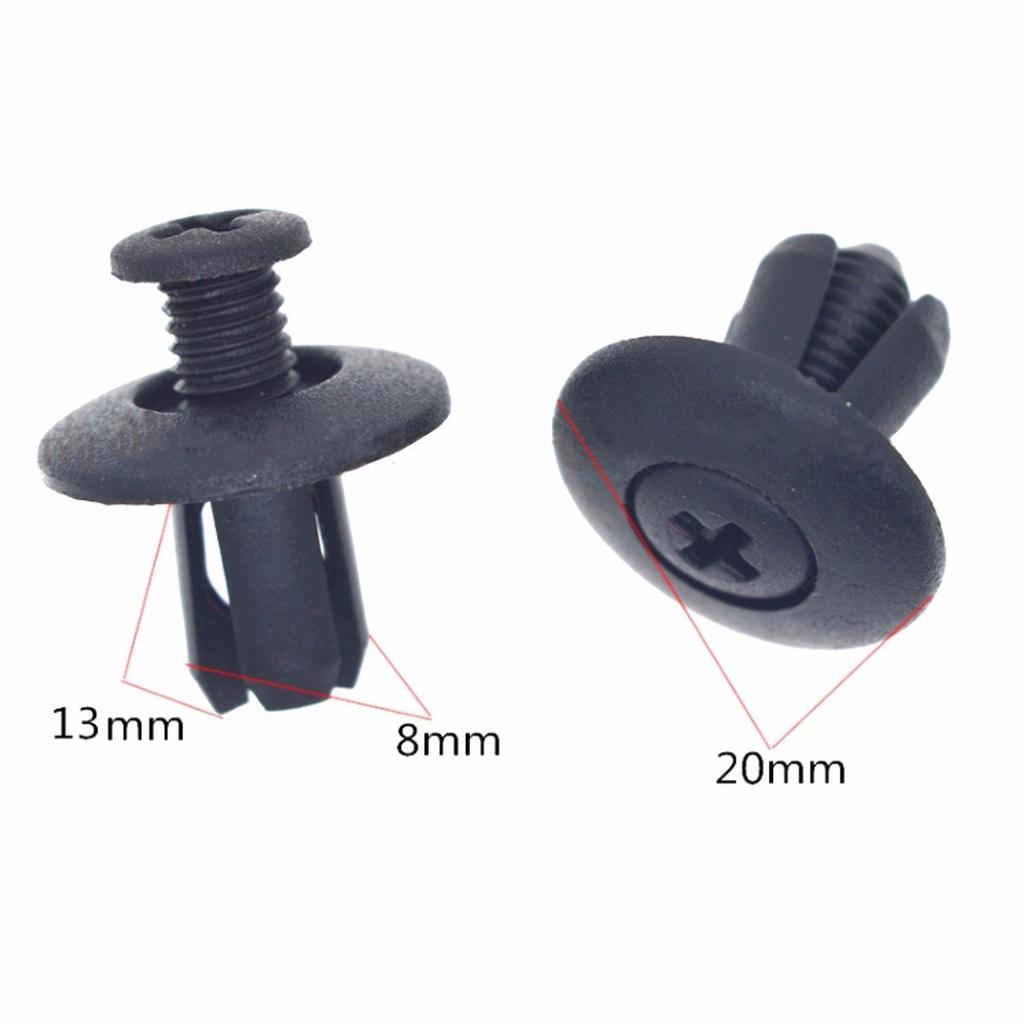50 Pcs Noir Porte Fender 8mm Trou Push In Plastique Rivets Fixation