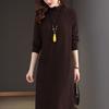 Knitted Dress Knee-length Women's Mid-length Loose Dress Plus-size Sweater Dress Solid-color Casual Half Turtleneck Pullover