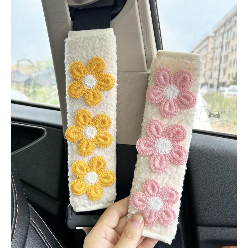 Car Seatbelt Cover Cute Embroidered Flowers Auto Shoulder Strap Protector Pad Seat Belt Harness Cushion for Children Women