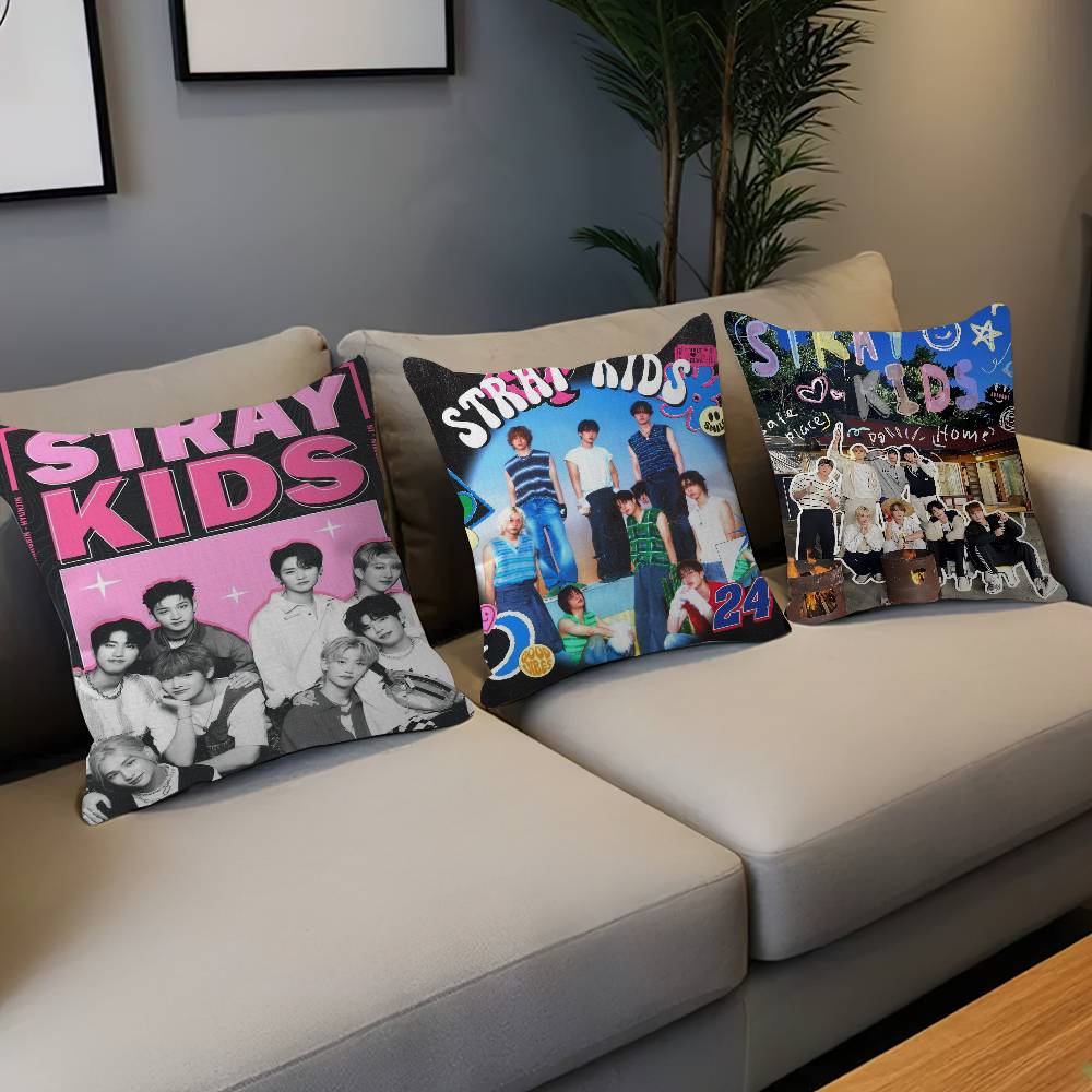 Federe Kpop S-Stray K-Kids Cartone Animato Divano Decorativo Casa Stampa Double-sided Peluche Corto Carino Federa Cuscino