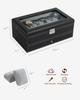12-Slot Lockable Synthetic Leather Watch Display Box with Lockable Drawers,Double Layer,Heavy-Duty Watch Storage Case