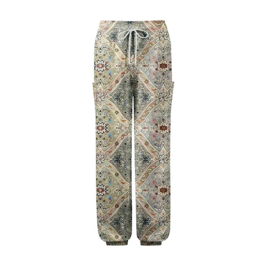 Damen Taschen Kordelzug Hose Hohe Taille Yoga Böhmisch Bedruckt Freizeit Hose