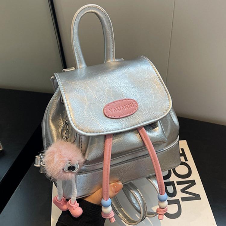 College Student Cute Backpack Lightweight Girls Casual Silver Bag Chain Backpack Ladies