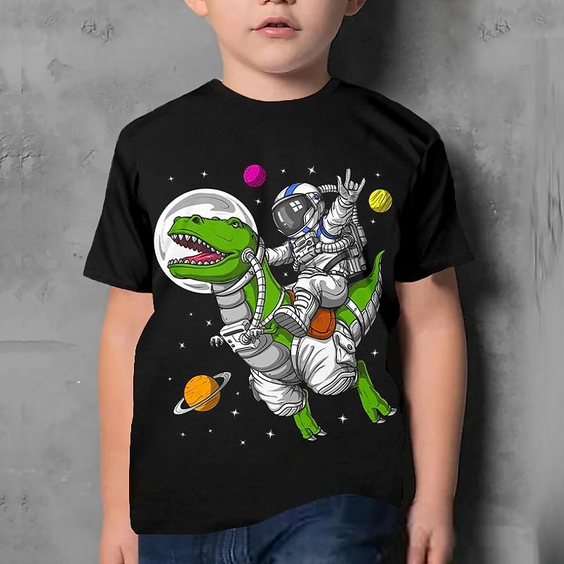 Kids Boys' T Shirt Short Sleeve Dinosaur Graphic Animal Black Children Tops Summer Active Cool Cute School Daily