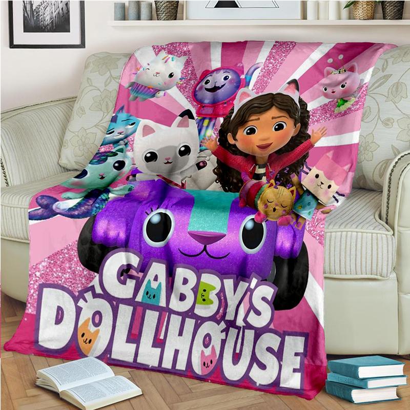 3D Kawaii Gabbys Dollhouse Cartoon Girl Gift Blanket,Soft Throw Blanket for Home Bedroom Bed Sofa Travel Picnic Cover Kids