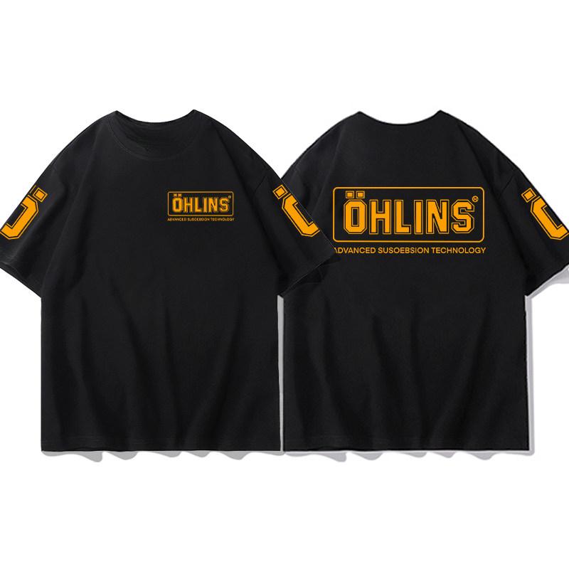 Top Summer Ohlins Black Tshirt Collection Motorcycle Shock Absorber Print Short Sleeve Tshirt Racing Fan Clothes