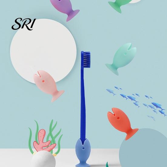 Toothbrush Holder for Glass Surface 2PCS Fish Shape with Strong Suction Cup Hygienic Soft Silicone Quick Drain Bathroom Organizer