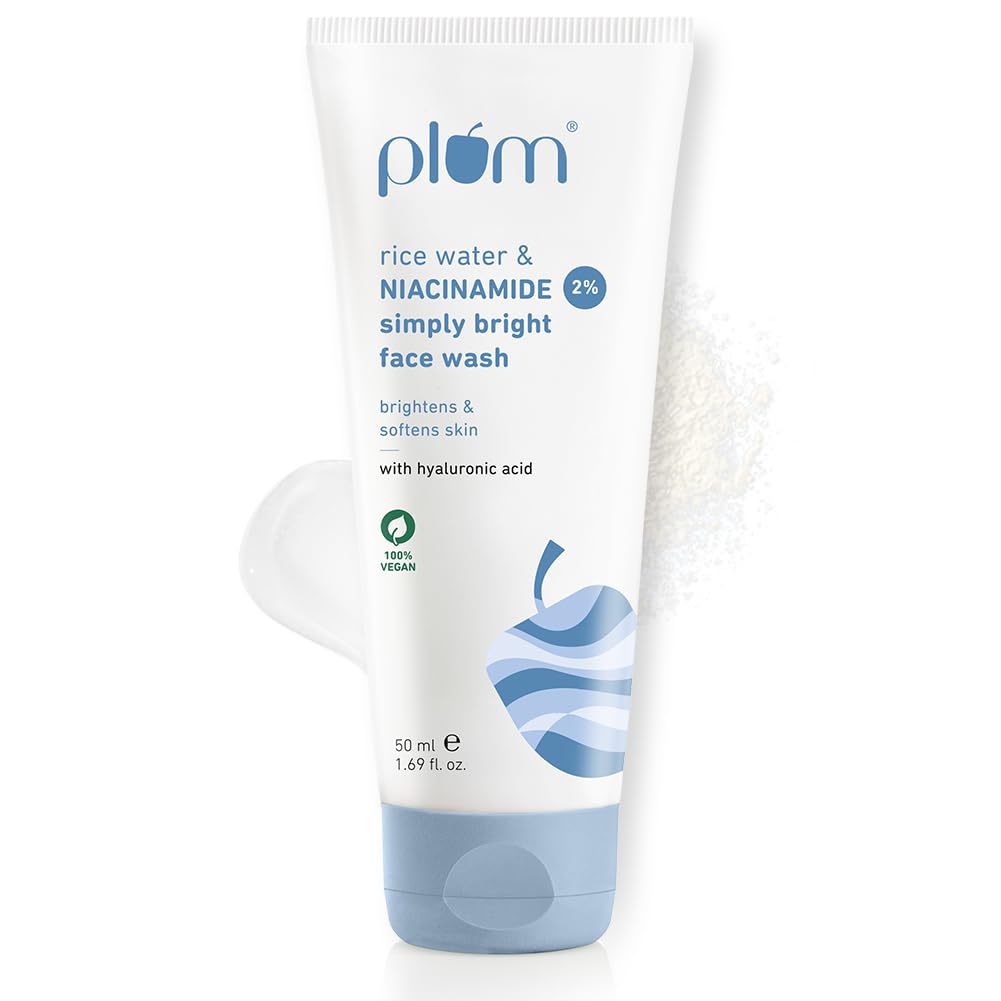 Plum Simply Bright 2% Niacinamide Face Wash With Rice Water | Gentle, Brightening, Non-Drying | 50 ml