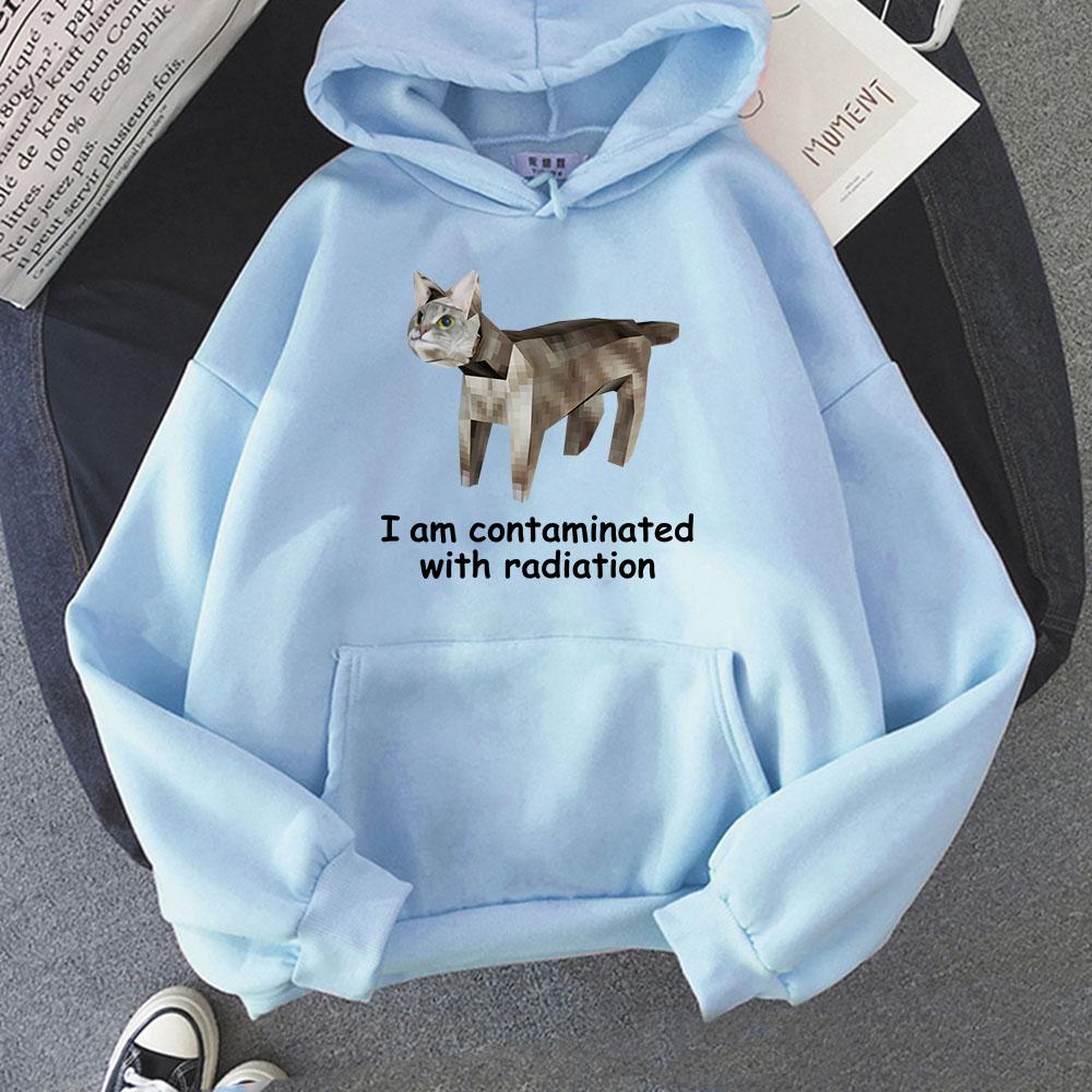 I'm Contaminated with Radiation Meme CAT Hoodies Cartoon Funny Graphic Printing Sweatshirts with Pocket Winter Men Unisex Hoodie