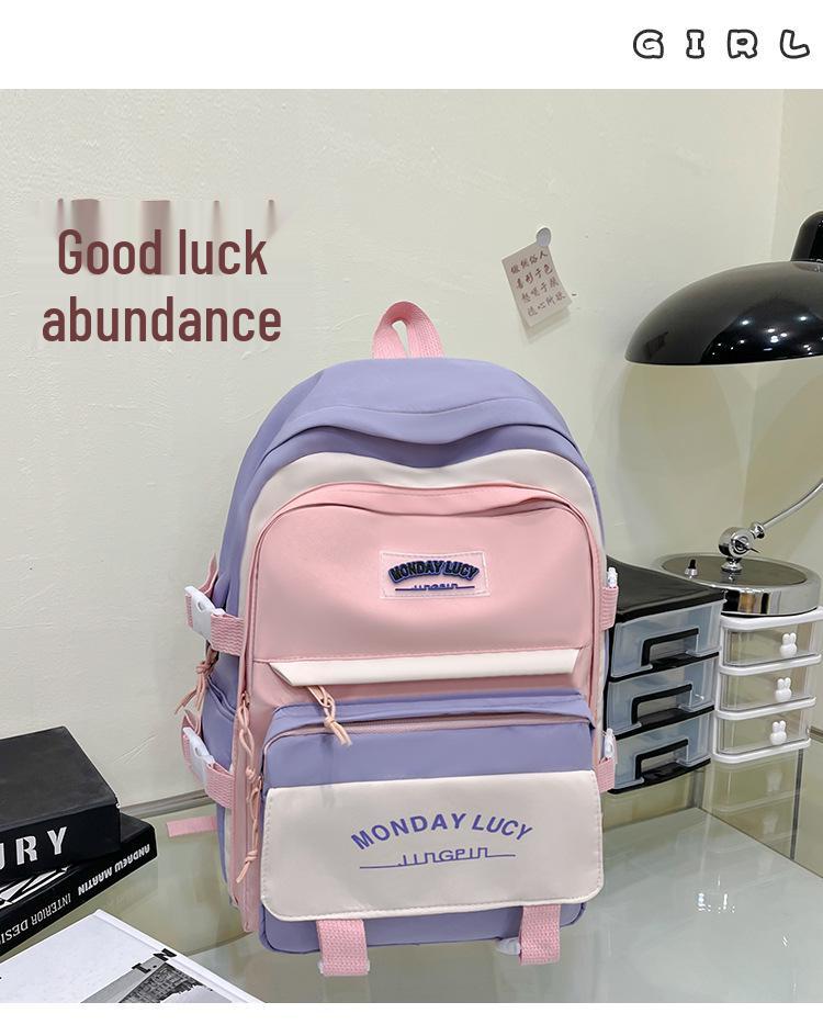 

2025 Colorblock Backpack for Female Students - Large Capacity, Casual Korean Style for High School