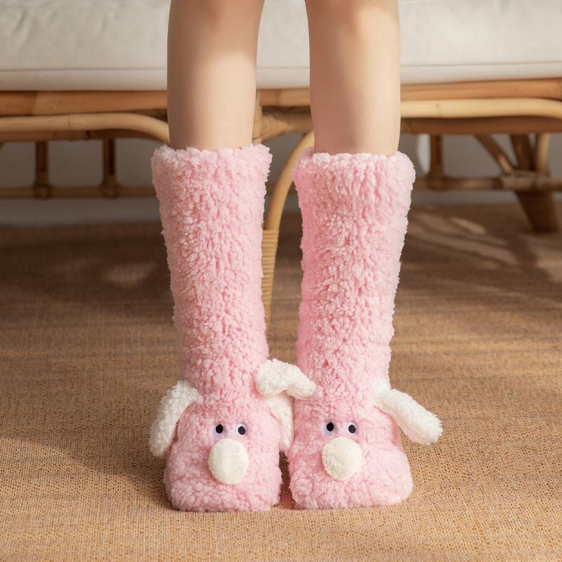 Autumn and Winter Coral Fleece Socks Cat Claw Socks Thick Floor Socks Snow Socks Women Plus Velvet Cartoon Home Tube Sleeping Socks