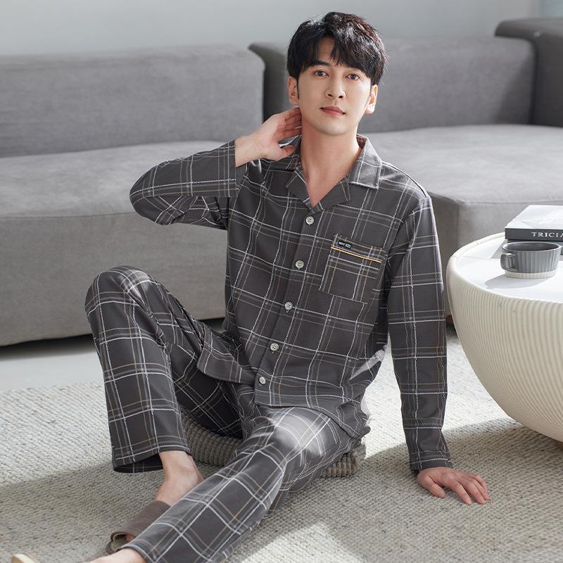 Spring And Autumn Long Sleeve Pajamas Men'S Pure Cotton Men'S Loungewear Autumn Men'S Autumn And Winter Large Size Men'S Cotton Casual Suit