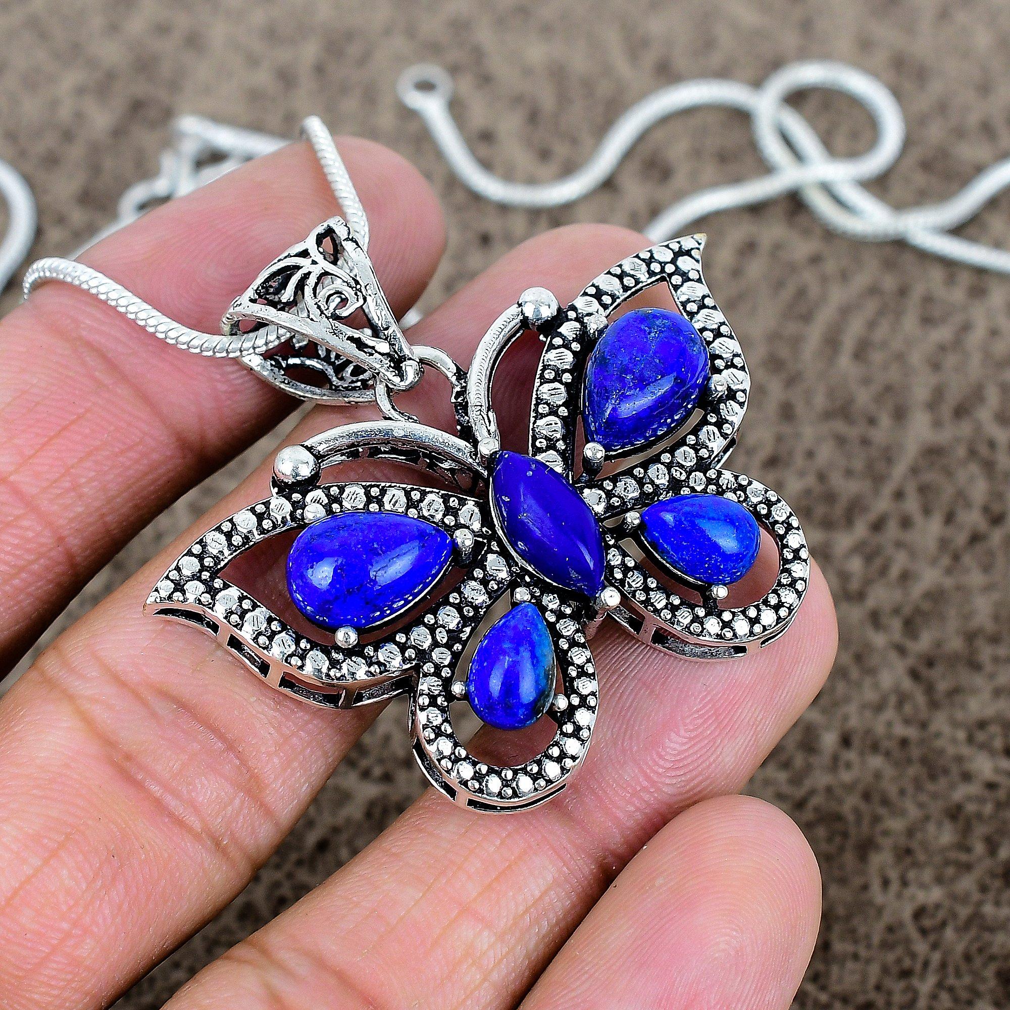 

Lapis Lazuli Gemstone Handmade 925 Sterling Silver Jewelry Pendant 1.65 KKG-299