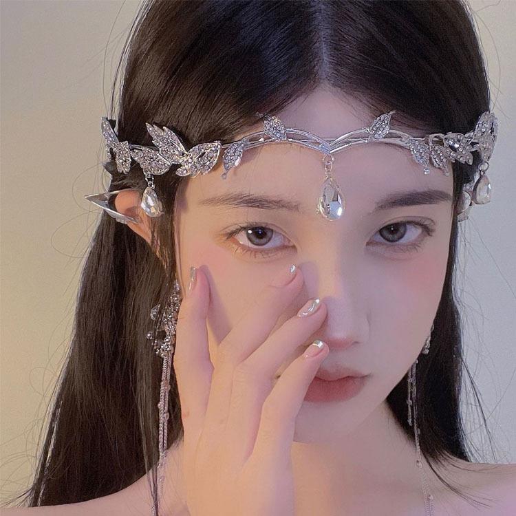 Kronenblätter, Wassertropfen voller Diamanten, Stirn der Braut mit Wasserdiamanten geschmückt, Hochzeitskopfbedeckung voller Diamanten, Kronenstirnbänder
