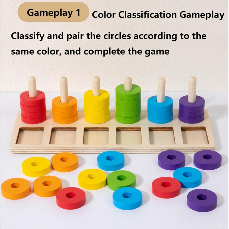 Wooden Color Matching Game, Set Pillar Pairing Toy, Color Recognition, Exercise Hand-eye Coordination, Concentration And Memory