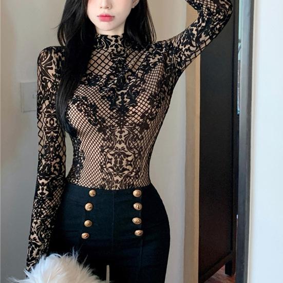 Moteriškas bodis permatomas tinklelis seksualus atvira nugara iškirpimas bodis gatvės apranga