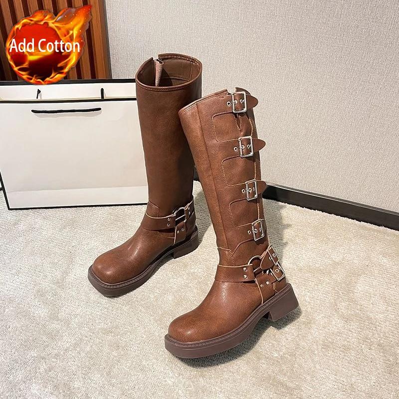 Fashion Fleece-Lined Platform Women's Long Boots Autumn Winter Ladies Knee High Shaft Shoes Gyaru Gothic Designer Luxury Trend 2025 Boot