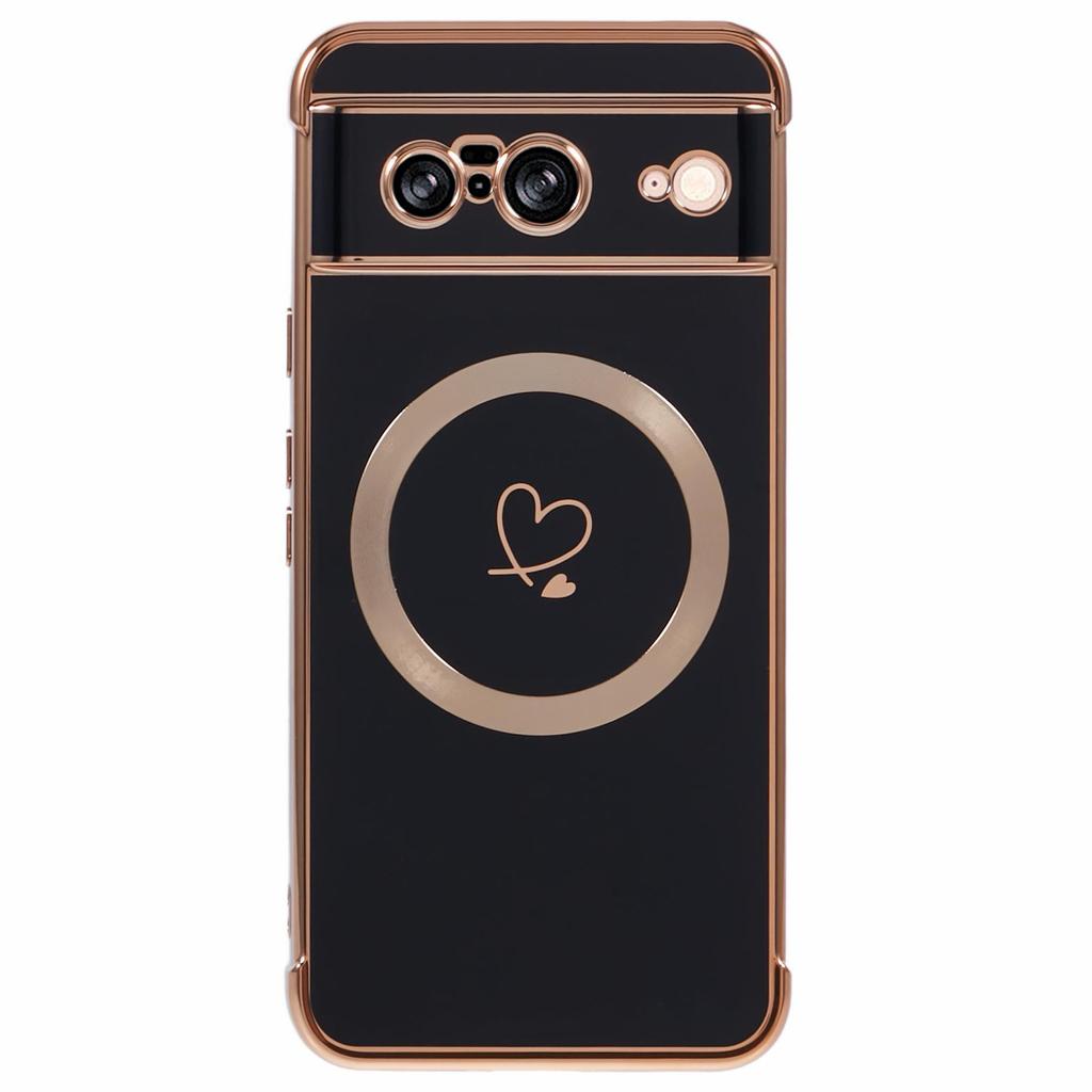 For Google Pixel 8 Magnetic Case Electroplated TPU Phone Cover Hollow Love Hearts