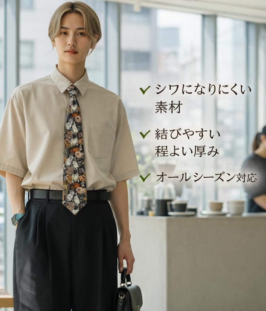 [HANG OVER] Necktie - Realistic Cat Collection - Silk Touch Polyester - Stylish and Cute - Men's Business Casual - Regular Width 8cm - Perfect for