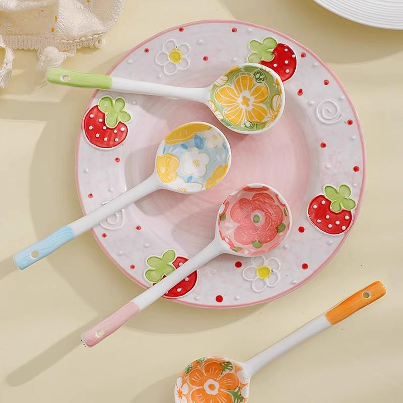 Ceramic Underglaze Twisty Stirring Spoon - Cute Children's Tableware and Dessert Spoon