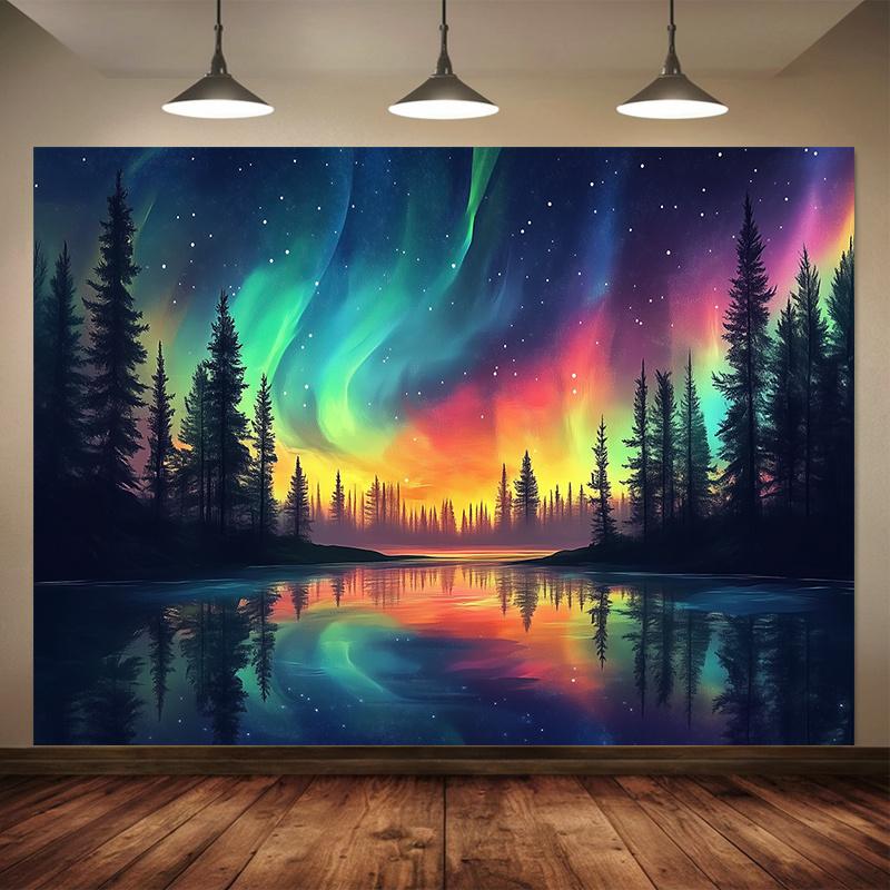 VIKAMA Aurora Forest Natural Tapestry  ScandinavianStyle Decorative Piece For The Living Room Bedroom Or Bedside