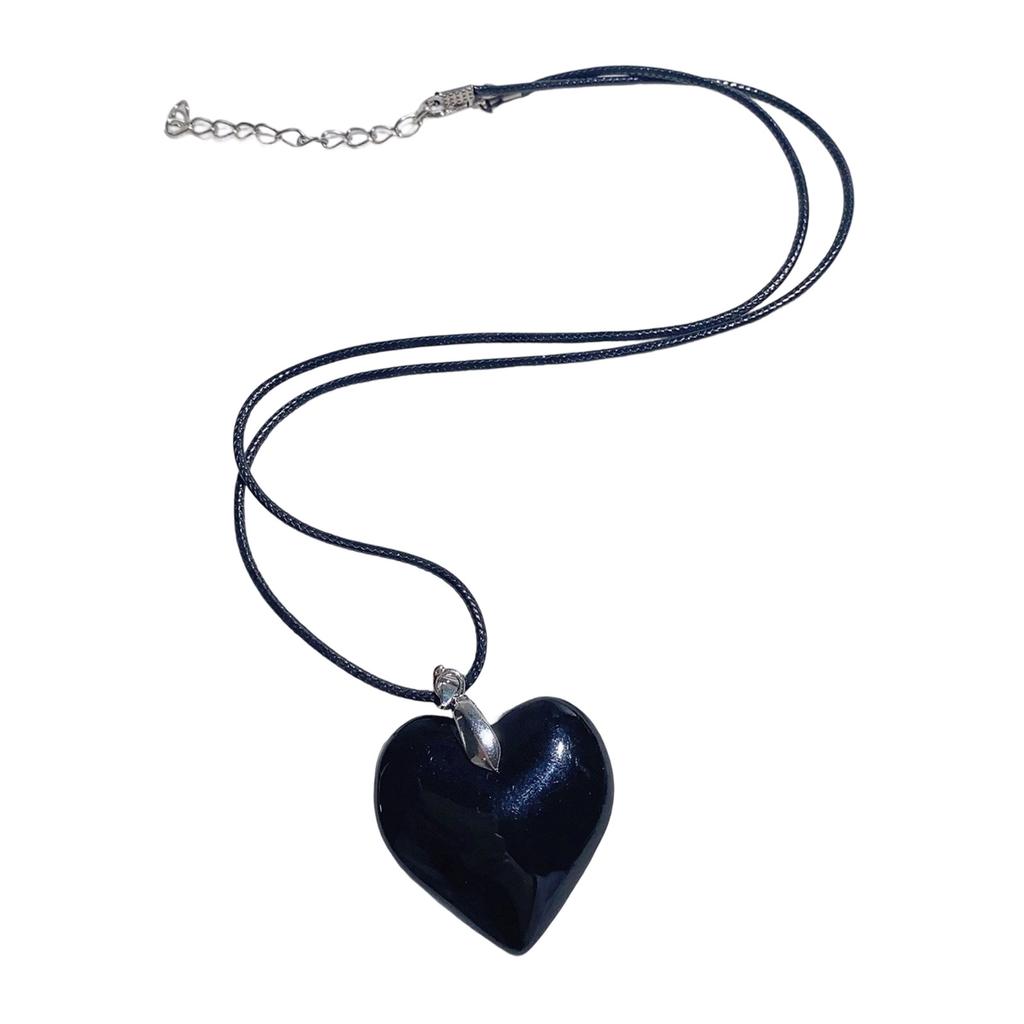 Delicate Heart Necklace Adorned With Natural Resin Charm PU Leather Chain Neckchain Unisex Fashion Jewelry