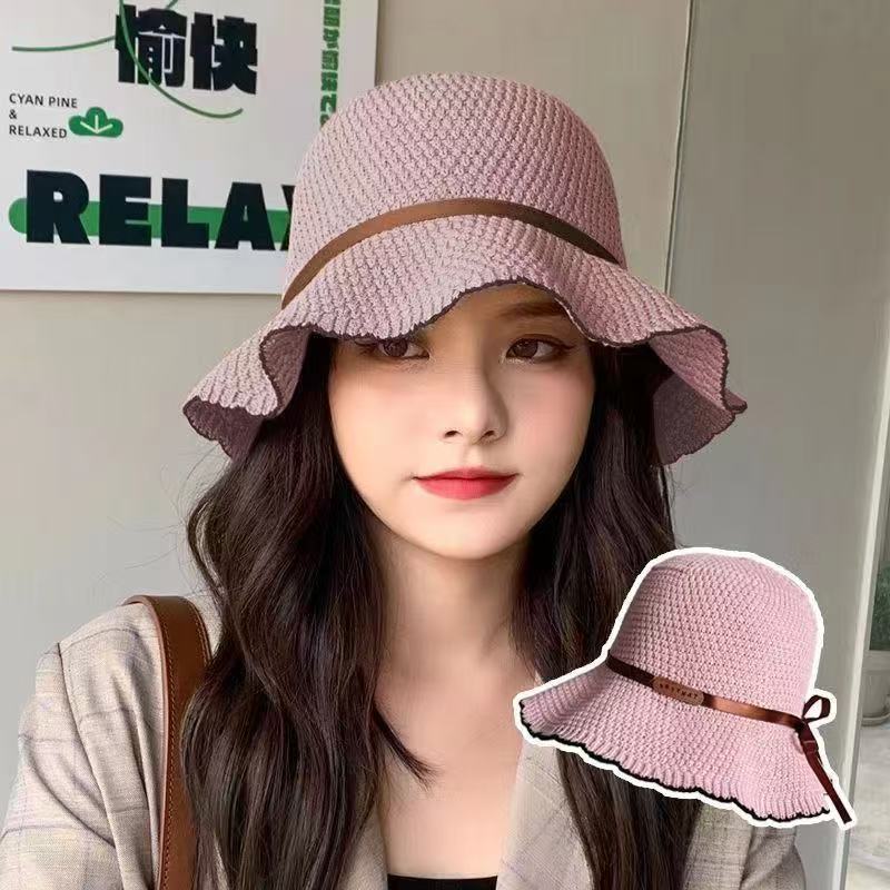Reversible belt bucket hat women's Korean version trendy sun hat summer thin breathable face sunscreen hat sun hat woman