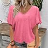 2024 European-American New V-Neck Pleated T-Shirt, Loose Fit, Short Sleeves In Candy Colors.
