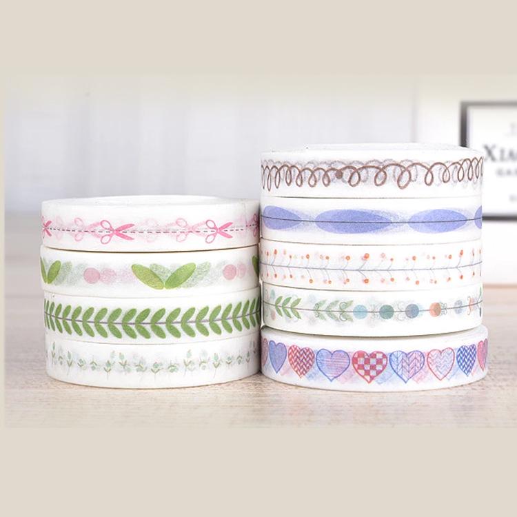 8mm*10m og papirtape Liten Frisk Søt Håndmalt Dekorativ Skrivesaker Delelinje Gjør-det-selv-hånd