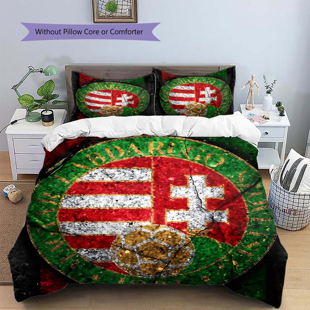 Hungary National Football Team  Pattern Bedding Quilt Set  Home Decoration  Gift (1 * duvet cover + 2 * pillowcase  without core)