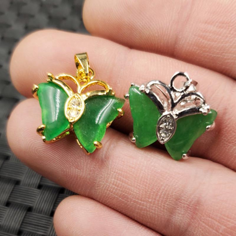 Emerald Green Jade Butterfly Quartzite Pendant Necklace Gold Version 15*20mm