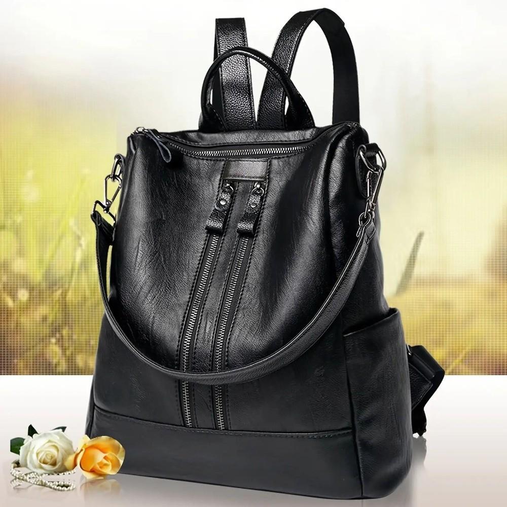 Weiches Leder Leder Rucksack Schwarz Multifunktional Schulrucksack Koreanischer Stil Rucksack College