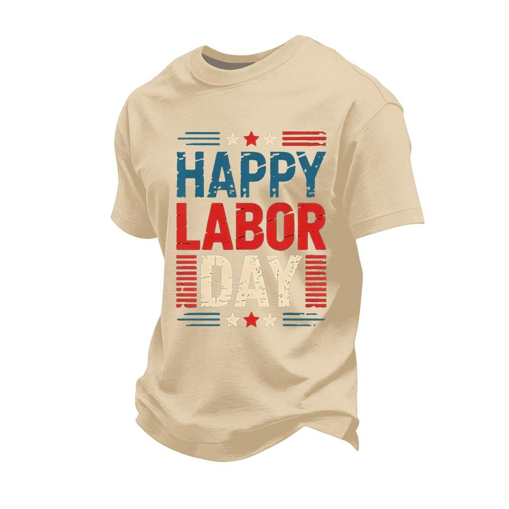 Men's Casual Loose Fit Short Sleeve T-Shirt Labor Day Graphic Print Crew Neck Comfortable Cotton Top