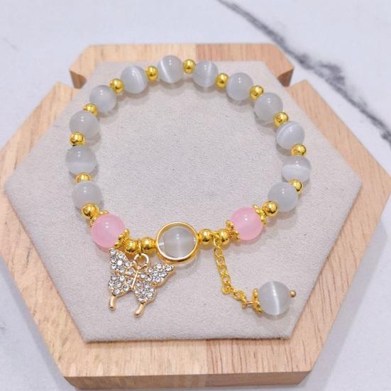 Women Bracelet with Elastic Cord Butterfly Pendant Tassel Faux Opal Contrast Color Good Fortune Symbolization Bestie Birthday Gift Wrist Jewelry