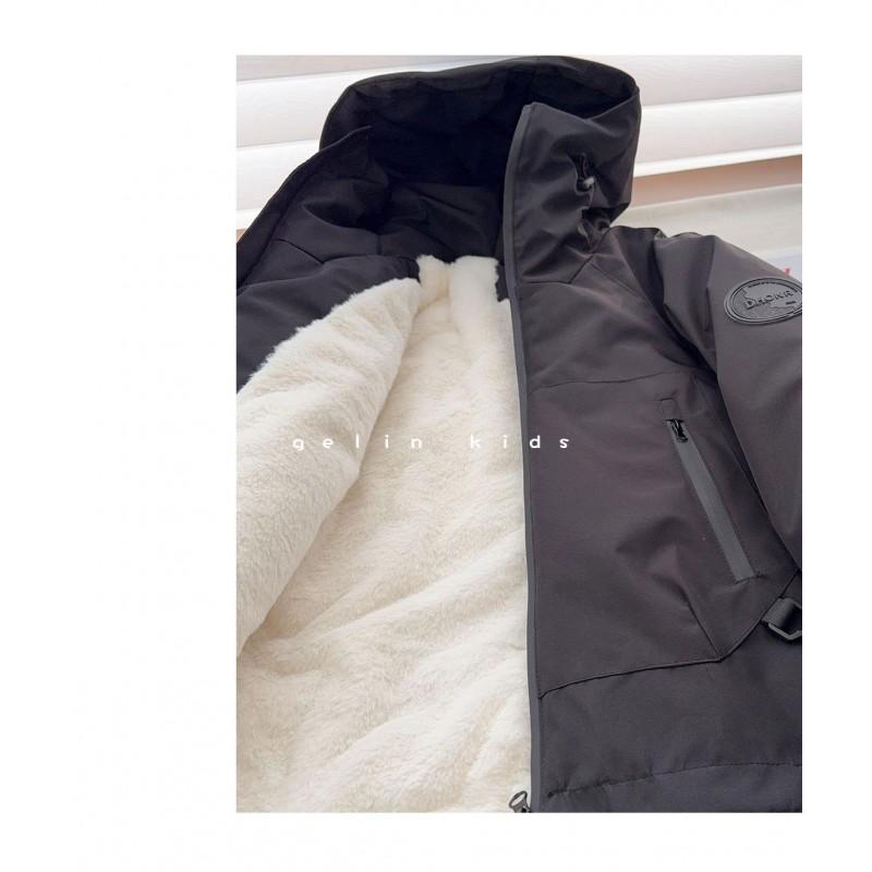 Boys Winter Fleece Lined Jacket Kids Warm Windproof Coat Thick Hooded Outerwear