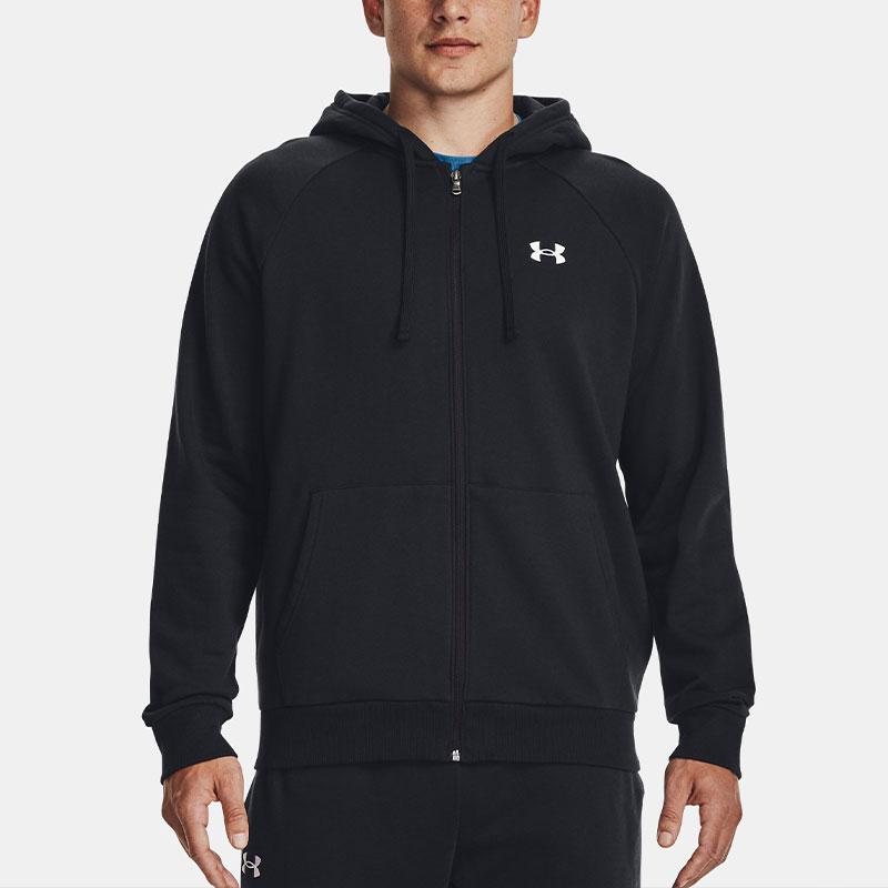 Under Armour Rival Fleece Full-Zip Solid Color Hoodie Men Sweatshirt Black 1379863-001