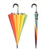 Large 16-Ribbed Rainbow Umbrella with Curved Handle and Custom Logo Option - Black Glue Coating