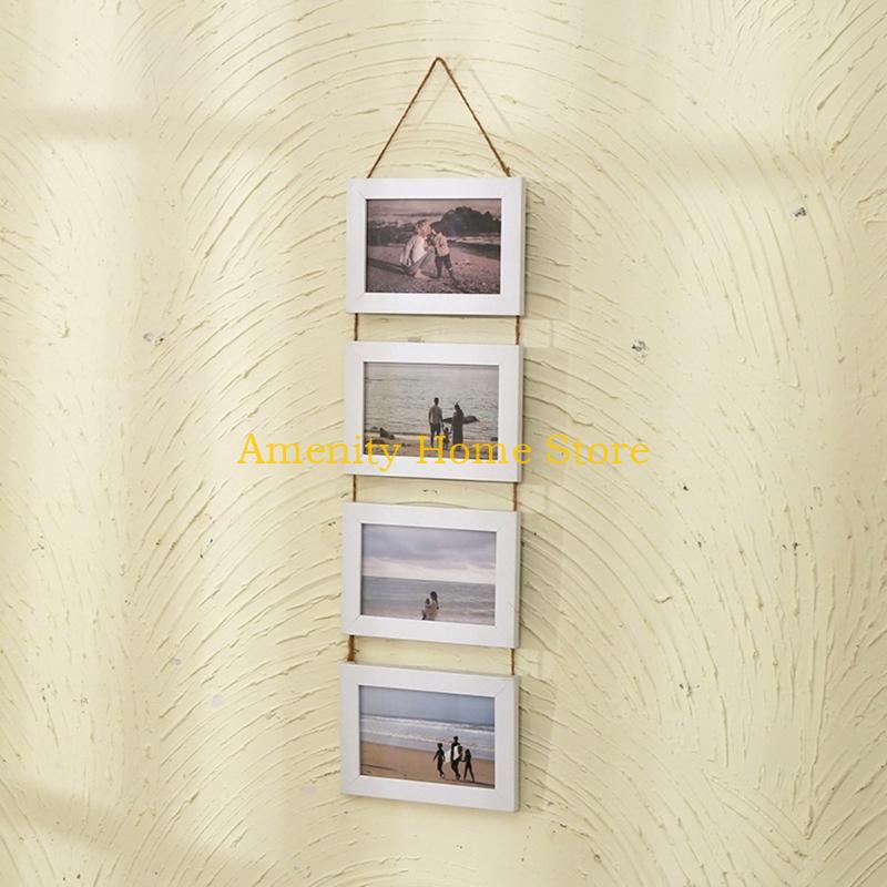 F26C Collage Picture Frames,4 Openings Hanging Photo Frame Set Display Horizontal Pictures for Wall Decors,4×6inch Photo