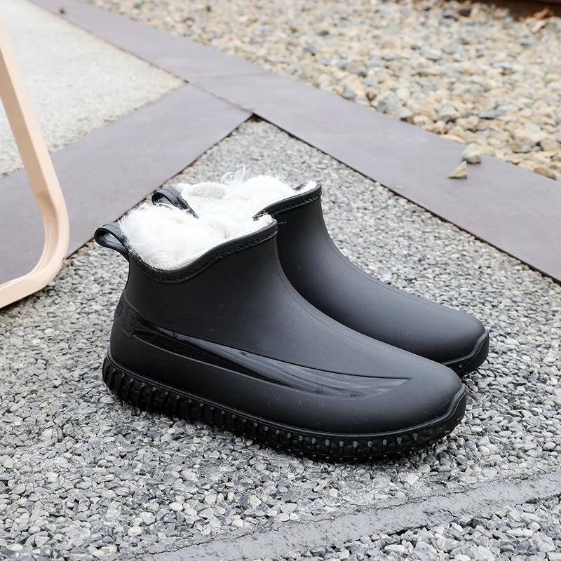 Rain shoes women's short water shoes fashionable low tube thickened rain boots warm wear-resistant non-slip outdoor kitchen shoes