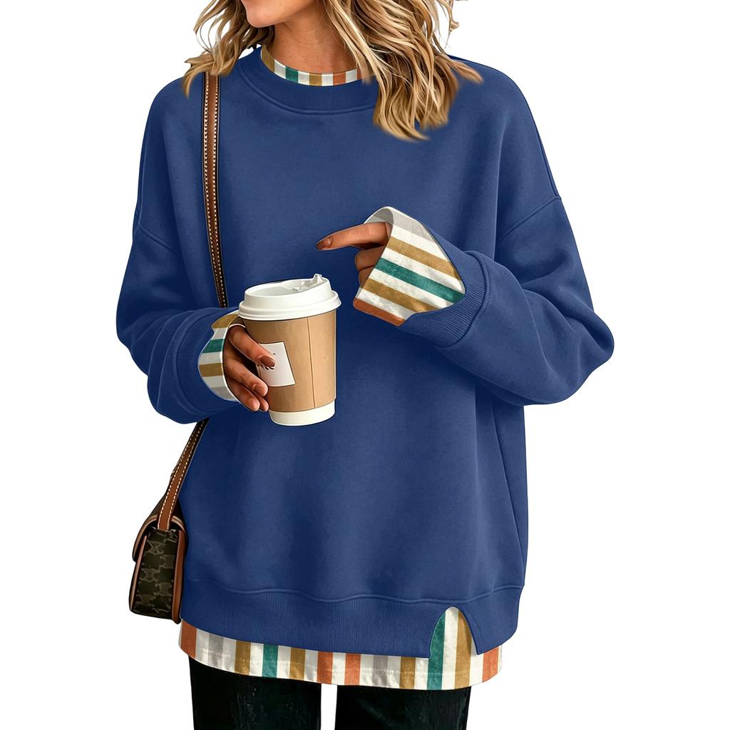 Women's Casual Printed Long Sleeve Oversized Two Piece Look Sweatshirt for Everyday Wear