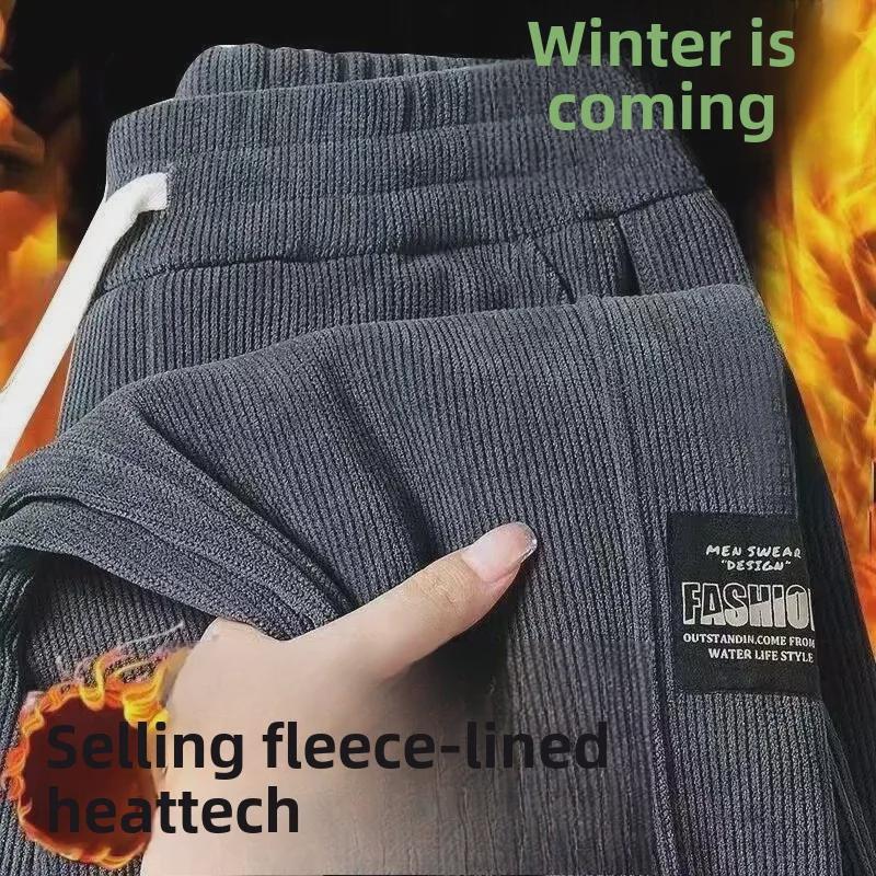 Men's Corduroy Plus Size Velvet-Lined Sweatpants - Warm, Loose, Cuffed, Versatile Fall/Winter Casual Wear for Students