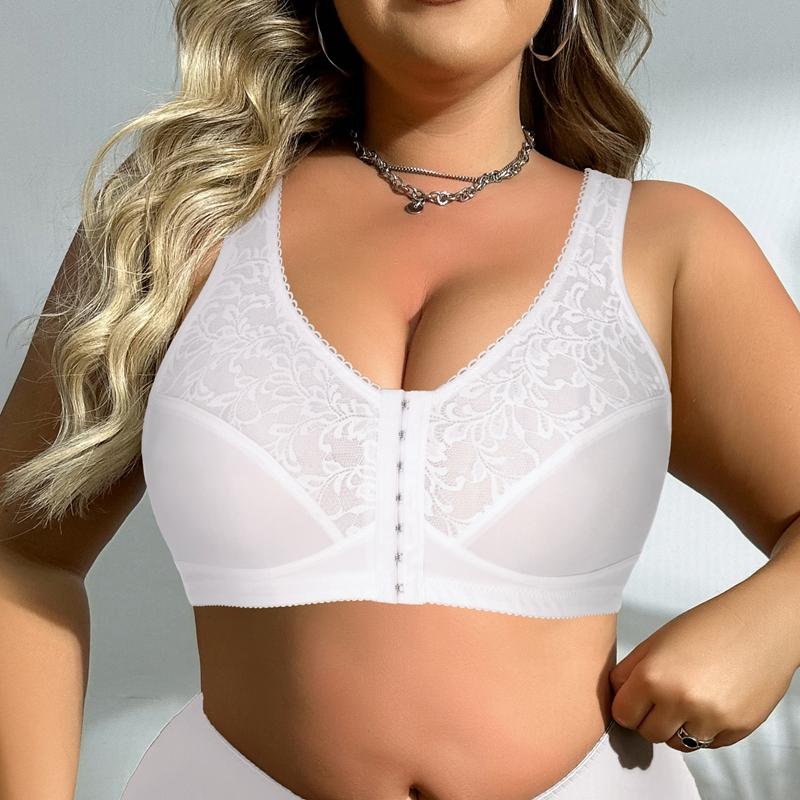 Women Plus Size Bra Full Coverage Lace Lingerie Wireless Front Closure Bras Comfortable Underwear for Mother Vests Tops