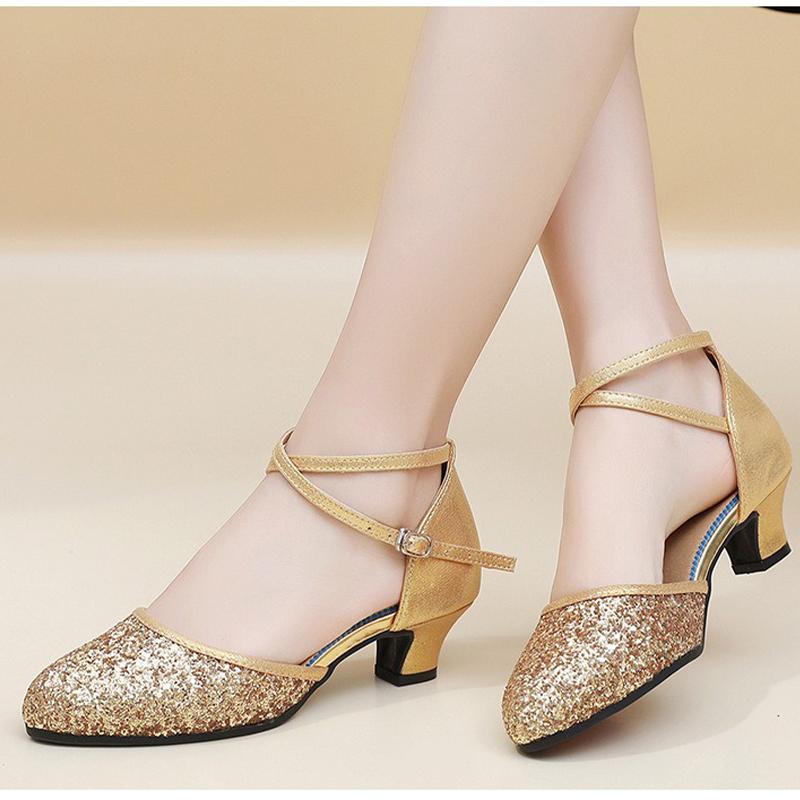 Sequins Women Girls Modern Dance Shoes Soft Rubber Sole Latin Tango Waltz Ballroom Dancing Shoes Heel 3.5cm