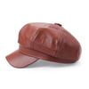 Ladies Women Girls New Fashion Solid Color PU Leather Peaked Cap Beret Hat Newsboy Hat Newsboy Cap